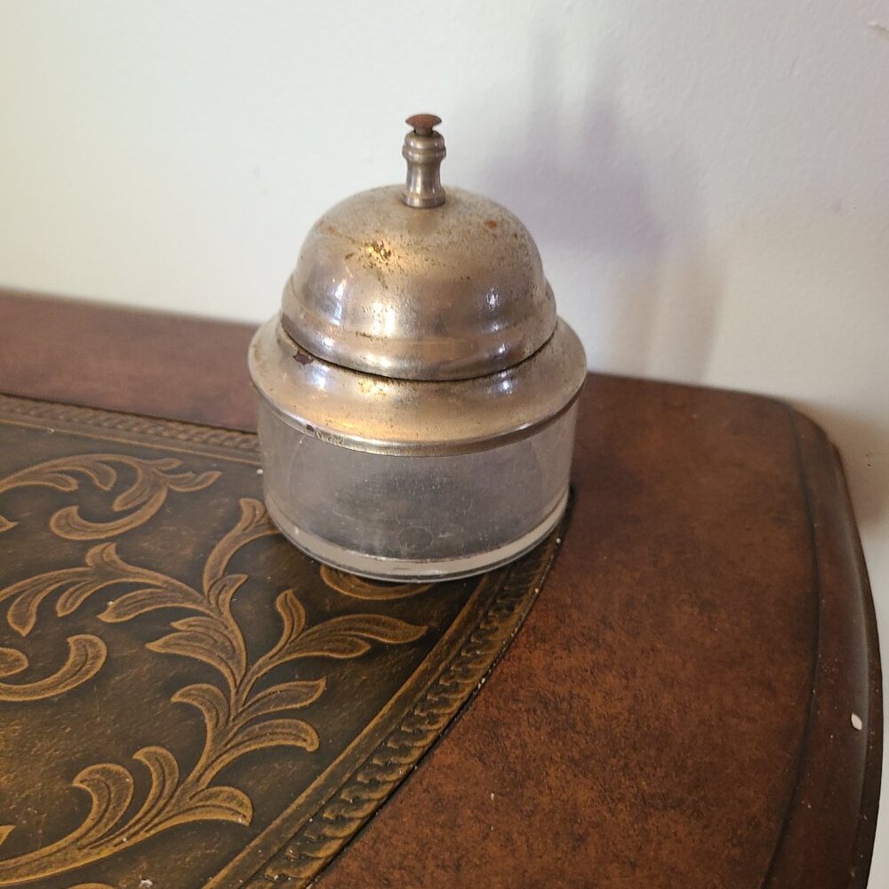VTG Bell Desk Hotel Service Counter Front Table VTG Patina Container Underneath